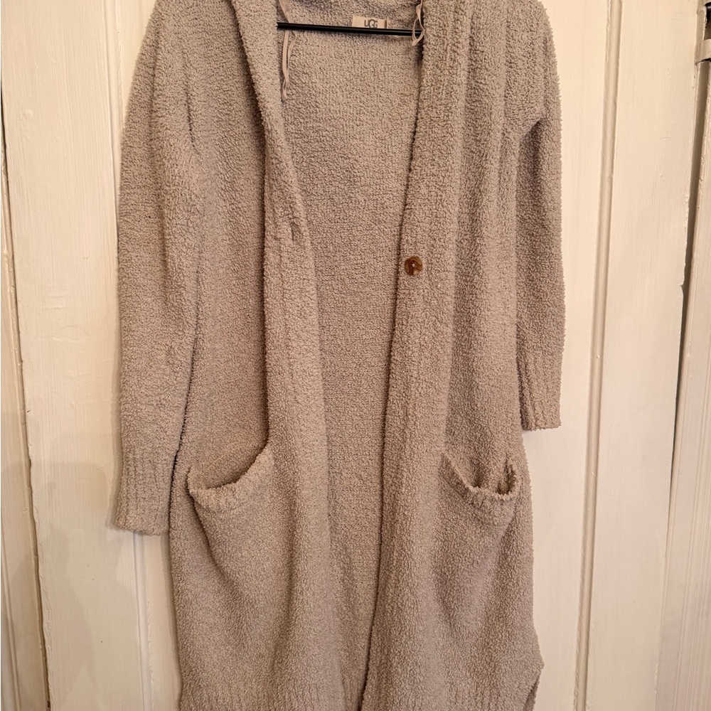 UGG Hooded Open-Front Cardigan Sweater - Taupe